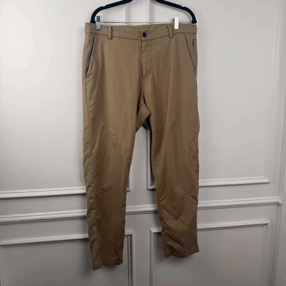 Lululemon Mens Commission Slim Fit Pant Tan Khaki Technical Trousers 35x29